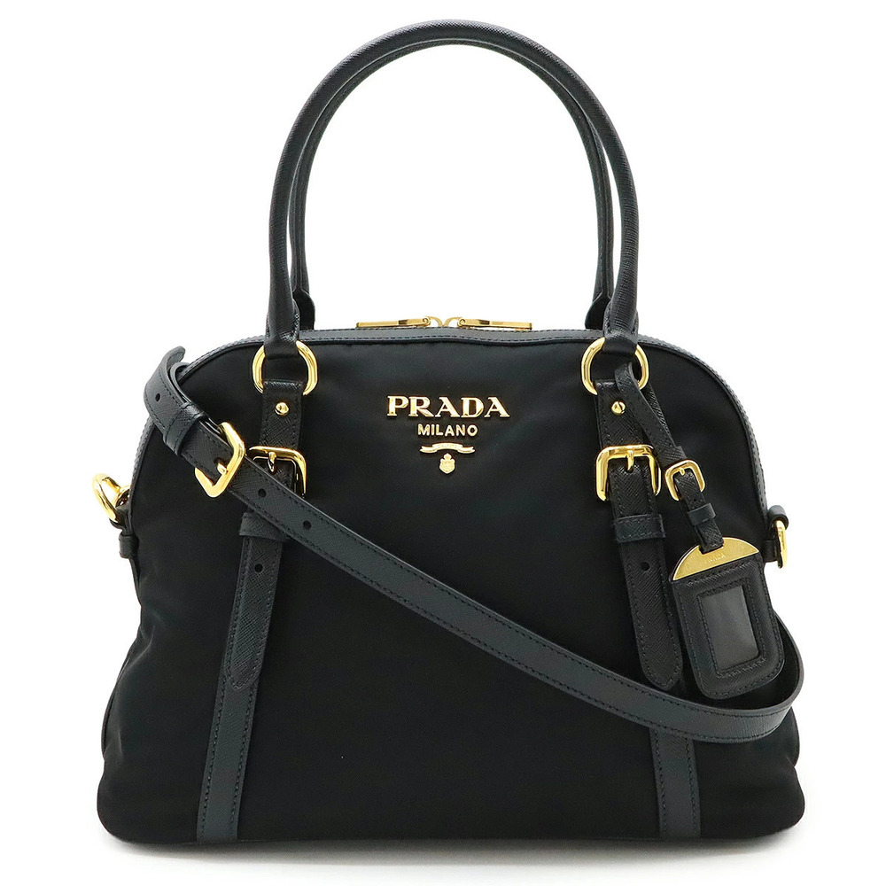 Prada handbag dome shaped shoulder bag leather NERO black